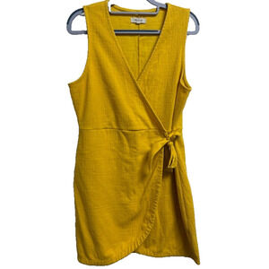 Madewell Crosshatch Side‎ Tie Mini Dress Celestial Gold Yellow J3140 Womens L